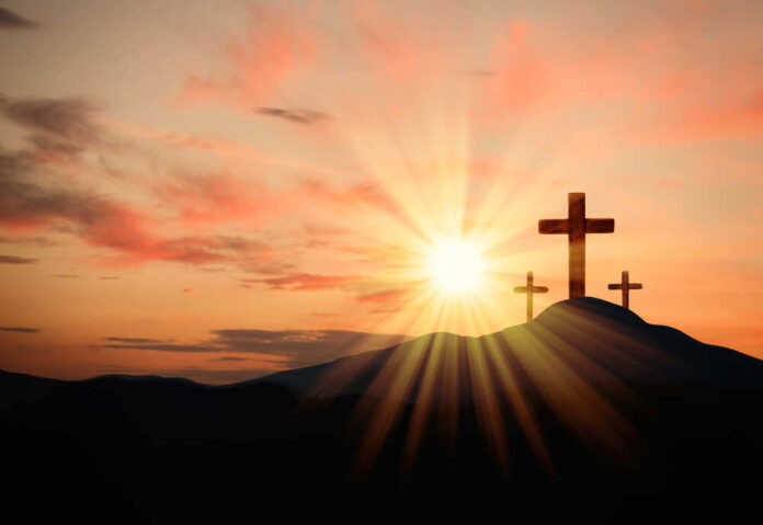 Christian,Crosses,On,Hill,Outdoors,At,Sunset.,Crucifixion,Of,Jesus