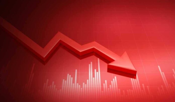 Red graph with downward arrow showing decline.