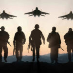 Soldiers with Jets Flying Overhead