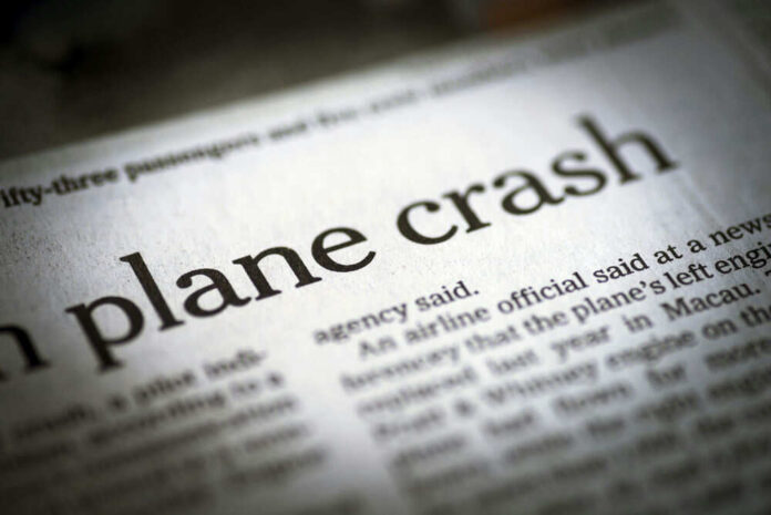 Newspaper headline about a plane crash