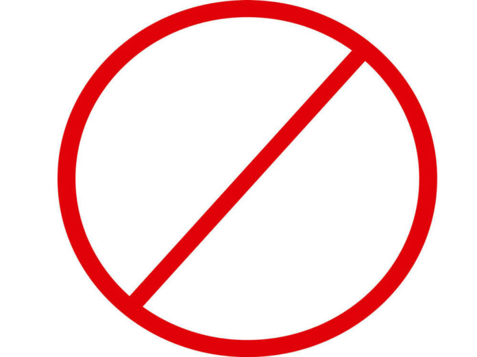 Red prohibition symbol, circle with diagonal line.
