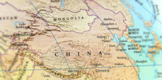 Map of China and surrounding countries.