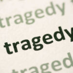 Instant Deaths Rock Hockey League Close-up of the word 'tragedy' printed multiple times in varying shades