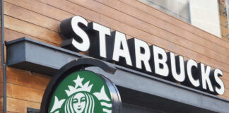 Starbucks cafe exterior with logo and sign
