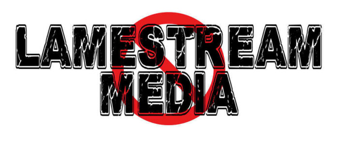 Lamestream Media text with a red prohibition symbol