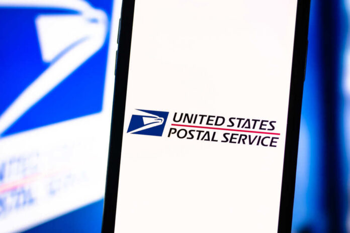 Logo of the United States Postal Service displayed on a smartphone screen