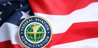 Federal Aviation Administration emblem on American flag
