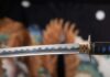 Lost Luggage Hides Samurai Swords Close-up of a katana blade with intricate details