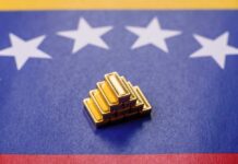 Stack of gold bars on a Venezuelan flag background