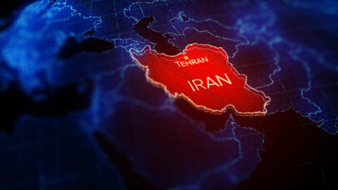 Digital map highlighting Iran with Tehran marked