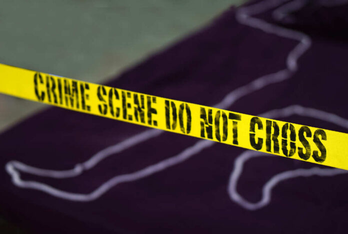 Crime,Scene,-,Do,Not,Cross.,Chalk,Outline,Of,Murdered Yellow crime scene tape marking off an area with a chalk outline