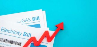 Electricity and gas bills with a red upward arrow