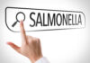 A hand pointing towards the word 'SALMONELLA' with a magnifying glass icon