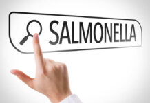 Salmonella Scare: Huge RECALL Underway A hand pointing towards the word 'SALMONELLA' with a magnifying glass icon