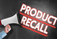 RECALL ALERT: Hidden Fire Timebomb? Megaphone and Product Recall text on chalkboard.
