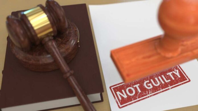 Gavel,And,Not,Guilty,Stamp,On,The,Paper.,Court,Related