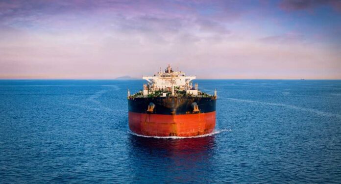 Aerial,Front,View,Of,A,Heavy,Crude,Oil,Tanker,Traveling