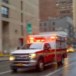 VIDEO: Tourist Dead, Questions Blaze Hotter Ambulance with flashing lights driving on a wet city street