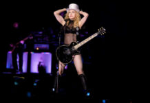 Madonna Stage Alum Dies In Canyon Plunge Madonna on stage with guitar and hat.