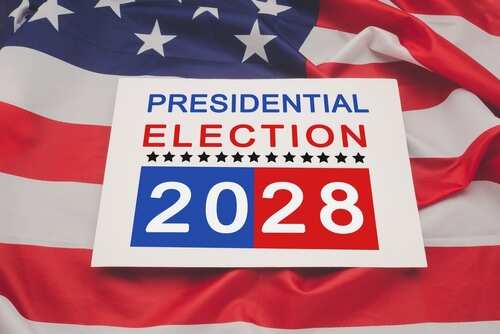 Sign for the 2028 presidential election on an American flag background