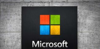 Microsoft logo displayed on a textured wall