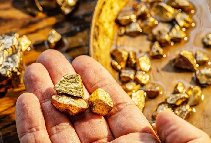 Hand holding raw gold nuggets