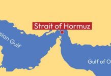New Hormuz Blowback: Oil Lifeline in Peril Map highlighting the Strait of Hormuz between the Persian Gulf and Gulf of Oman