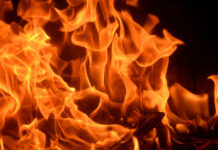 River Jump Sparks Spokane Inferno Close-up of vibrant flames with an orange glow