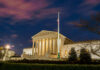 High Court Double-Down Angers Trump The United States Supreme Court building at dusk.