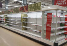 Metal In Dinner? Massive Recall Hits Grocers Empty supermarket shelves with great prices signage