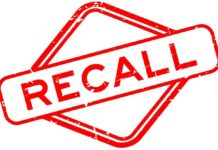 Brake Failure Warning Rocks Off-Road Crowd Red stamp with the word 'RECALL' inside a diamond shape