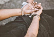 Center City Panic — Suspect Snared Person in handcuffs with hands behind back.