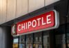 Chipotle Mexican Grill restaurant exterior with people inside.