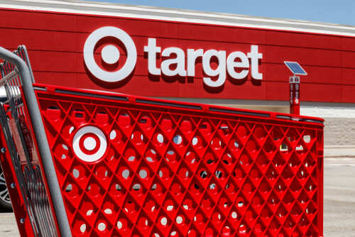 Red shopping cart in front of a Target store