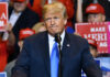 President Donald Trump at a rally with supporters.