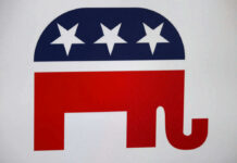 Republican Party elephant logo with stars.