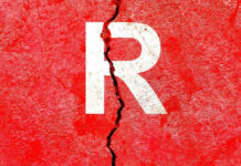 Poll Shock: GOP In Trouble? Cracked red wall with white letter R.