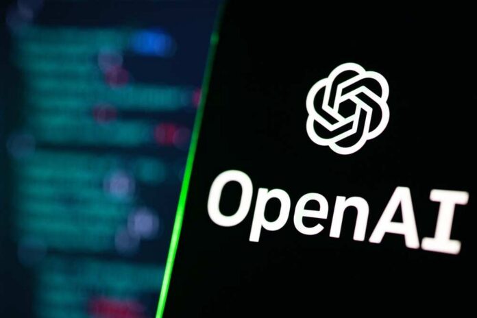 Penang,,Malaysia,-,1,Apr,2023:,Chatgpt,Artificial,Intelligence,Computer OpenAI logo on a smartphone screen with code blurred in the background