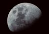 Close-up view of the moon showing craters and surface details