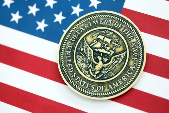 Kyiv,,Ukraine,-,October,7,,2025,Department,Of,The,Navy Navy medal placed on an American flag background