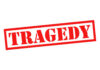 Red tragedy stamp on white background