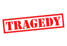 Deer Hunt Horror: Woman Killed, Kids Nearby Red tragedy stamp on white background