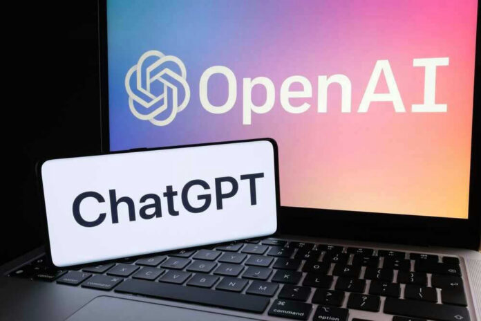 OpenAI ChatGPT logos on laptop and smartphone screens.