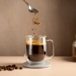 Centenarian Habit: Coffee, Wine, Shockingly Simple Spoon sprinkling instant coffee granules into a glass cup