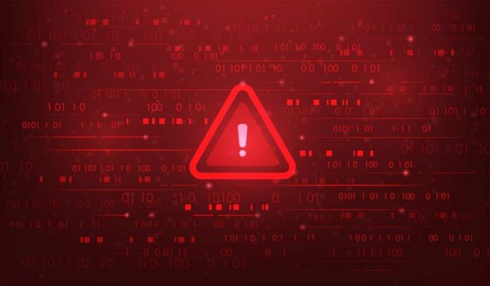 shutterstock_2622994791 Warning triangle icon on red digital background